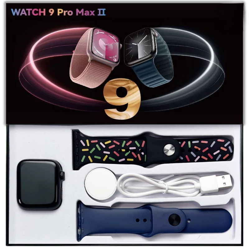 SMARTWATCH 9 PRO MAX 2 | CHAMADAS | TELA AMOLED | ASSISTENTE | 2 PULSEIRAS