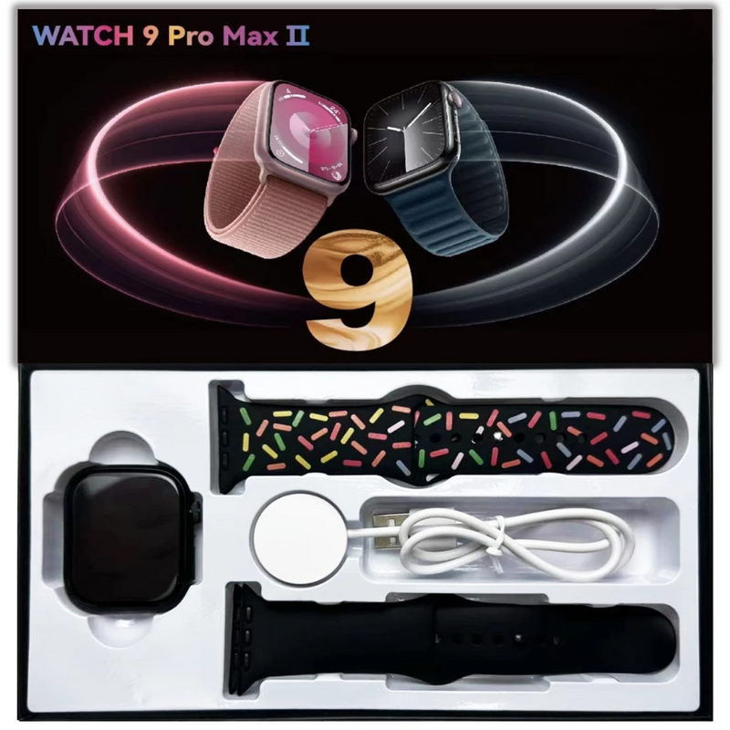 SMARTWATCH 9 PRO MAX 2 | CHAMADAS | TELA AMOLED | ASSISTENTE | 2 PULSEIRAS