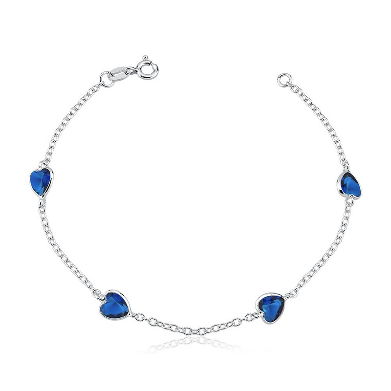 PULSEIRA CORAÇÕES AZUL MARINHO PRATA 925 - PUL855