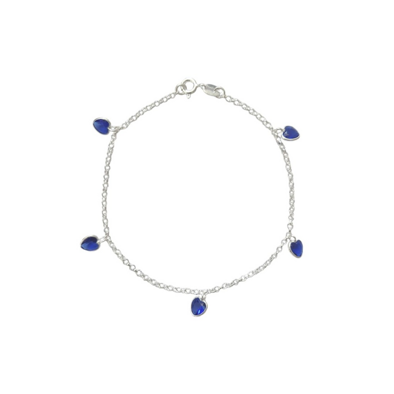 PULSEIRA CORAÇÕES AZUL MARINHO PRATA 925 - PUL94